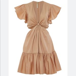 Charina Sarte tan poplin cut out mini dress